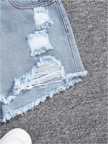SHENHE Girl's Graphic Cherry Embroidery Roll Up Hem Jeans Elastic Waist Denim Shorts in Saudi Arabia
