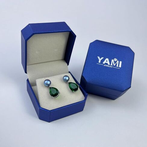 YAMI Pearl Earrings for Women, 925 Sterling Silver Birthstone Teardrop Stud Dangle Earrings, Created Emerald Drop Earrings, 8-8.5MM Freshwater Cultured Pearl Jewelry Birthday Mother’s Day Gifts in Saudi Arabia
