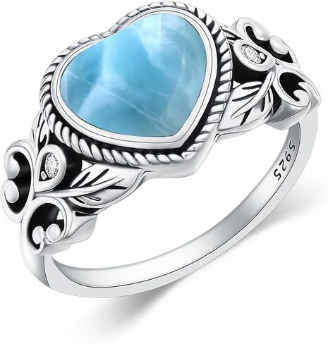 8x9MM Genuine Turquoise Stone Heart Rings, Sterling Silver Nature Native American Western Jewelry Gemstone Ring for Women in Saudi Arabia