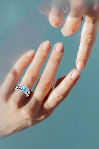8x9MM Genuine Turquoise Stone Heart Rings, Sterling Silver Nature Native American Western Jewelry Gemstone Ring for Women in Saudi Arabia