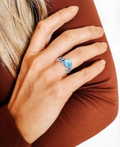 8x9MM Genuine Turquoise Stone Heart Rings, Sterling Silver Nature Native American Western Jewelry Gemstone Ring for Women in Saudi Arabia