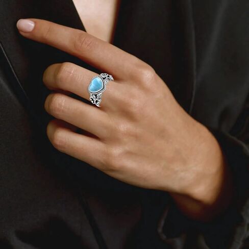 8x9MM Genuine Turquoise Stone Heart Rings, Sterling Silver Nature Native American Western Jewelry Gemstone Ring for Women in Saudi Arabia