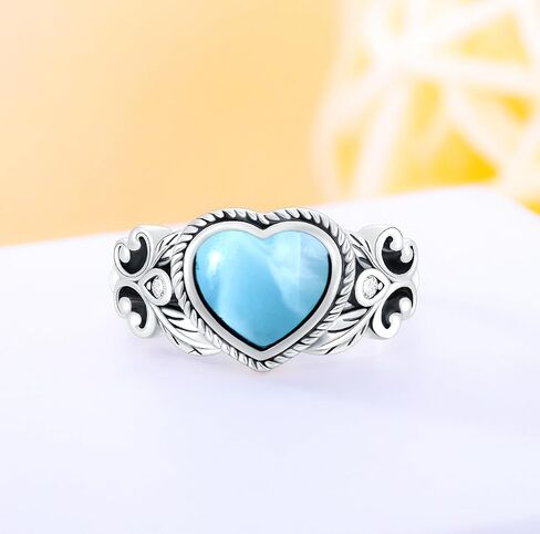 8x9MM Genuine Turquoise Stone Heart Rings, Sterling Silver Nature Native American Western Jewelry Gemstone Ring for Women in Saudi Arabia