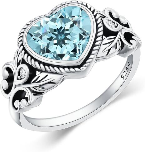 8x9MM Genuine Turquoise Stone Heart Rings, Sterling Silver Nature Native American Western Jewelry Gemstone Ring for Women in Saudi Arabia