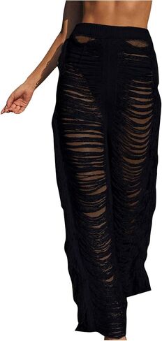 Verdusa Women's Cover Up Pants Fringe Trim Cut Out Swimsuit Bikini Bottom in Saudi Arabia