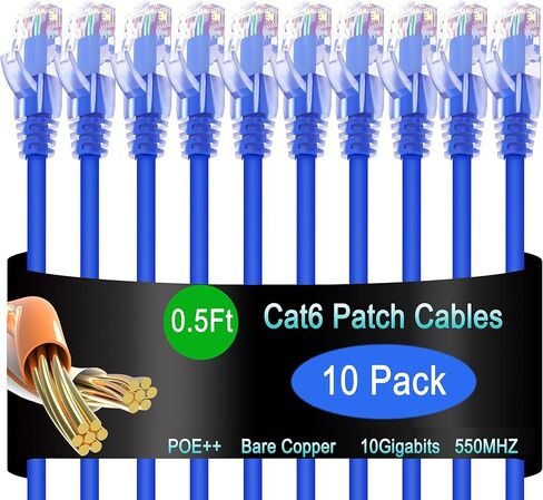 Cat6 Ethernet Patch Cable 10 ft (10 Pack), Cat6 Patch Cable for Data Centers, Cat 6 Patch Cable 10G, Network Patch Cables for Home and Enterprise Network -Blue in Kuwait