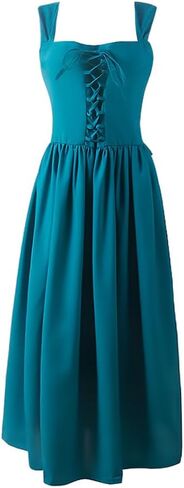 فستان أسود من عصر النهضة بدون أكمام من القرون الوسطى كوتيجكور الأيرلندية برباط على الخصر فساتين طويلة للنساء in Kuwait