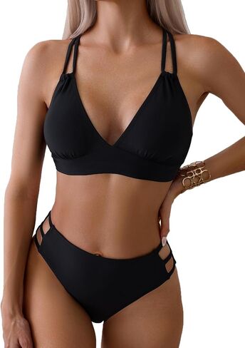 Cheeky Back Cross Bikini Sets for Women with Sexy High Waisted High Cut Side Straps Bottom in Kuwait