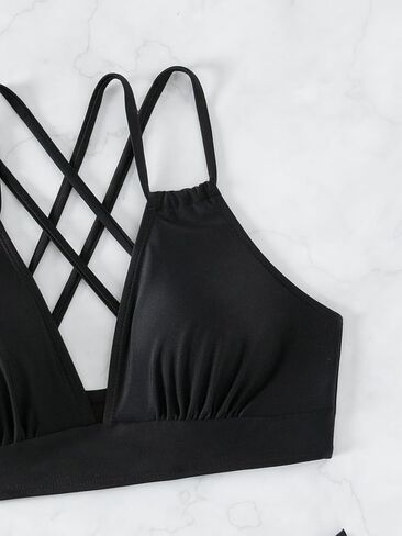 Cheeky Back Cross Bikini Sets for Women with Sexy High Waisted High Cut Side Straps Bottom in Kuwait