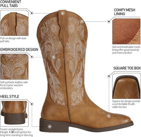 J's.o.l.e Women's Floral Embroidered Cowboy Boots Square Toe Fashion Western Cowgirl Boots in Saudi Arabia