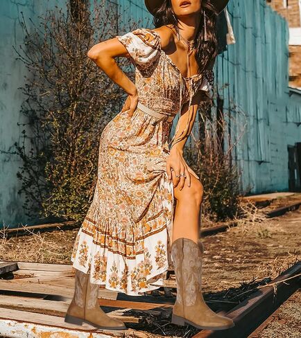 J's.o.l.e Women's Floral Embroidered Cowboy Boots Square Toe Fashion Western Cowgirl Boots in Saudi Arabia