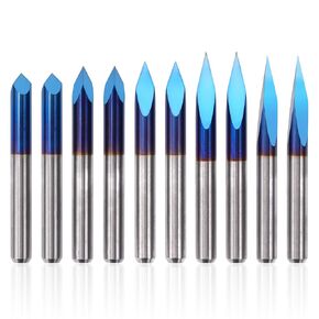LUNYEE Triangular CNC Router Bits Set 60deg 0.1mm, 1/8" Shank Engraving Carving V-Bit with Nano Blue Coating Bits for Acrylic Wood MDF Aluminum Lettering Sign Making (60deg*0.1)