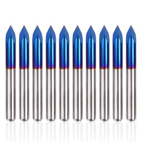 LUNYEE Triangular CNC Router Bits Set 60deg 0.1mm, 1/8" Shank Engraving Carving V-Bit with Nano Blue Coating Bits for Acrylic Wood MDF Aluminum Lettering Sign Making (60deg*0.1)