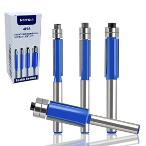 Flush Trim Router Bit Set, 1/4" Shank, 4-Piece, Top Bearing Flush Trim Router Bit