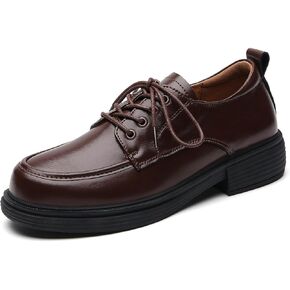 Oxford Shoes for Women Womens Oxford Shoes Lace-Up Round Toe Leather Flat Non-Slip Fashion Classic Business Casual Comfortable Dressy Office Work Ladies Shoes