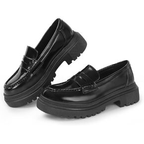 Women's Fashion Comfortable Platform Chunky Loafers & Slip On Casual Penny Loafers Round Toe Padded Business Dress Shoes