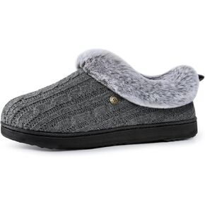 HomeTop Women's Cable Knit Slippers Breathable Warm Comfy Non-slip Indoor Outdoor House Shoes with Fuzzy Collar
