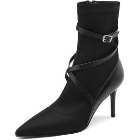 المرأة حذاء من الجلد منتصف العجل الجوارب للنساء مدبب تو خنجر عالية الكعب حذاء الكاحل أحذية مريحة الجوارب للنساء فستان in Kuwait