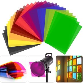 30 Pcs Color Correction Gel Light Filter, Transparency Film Plastic Sheets Colored Overlays Color Lighting Gel Filter, 10 Colors A4 Size