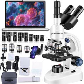 Adult Trinocular Microscope WF10x and WF25x Eyepieces 40X-5000X Magnification, Digital Lab Trinocular Compound LED Microscope (Trinocular Microscope with Electronic Eyepieces)