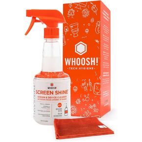 WHOOSH! Large Screen Cleaner Spray and Wipe - 16.9 fl oz + 1 Microfiber Cloth Wipe - for TV, Car, Computer, Laptop, MacBook, iPad, Phone, Camera, Touch Screen - Industrial Size Electronic Cleaner Kit