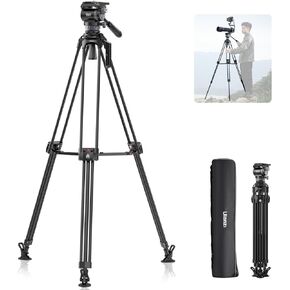 ULANZI VideoFast TT48 Video Tripod, 64.5" Professional Heavy Duty Tripod with Damping Fluid Head for Cameras, Camcorder, 6-Step 360° Pan & +90°/-45° Tilt Damping, 1/4" Arri Lock Adapter, QR Plate