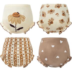Durio 4Pcs Diaper Covers for Girls Baby Bloomers for Toddler Girls Ruffle Cute Cotton Baby Girl Shorts Toddler Girl Bloomers