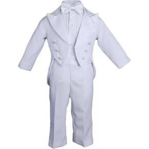 Baby Boys Formal White Poly Cotton 5 Piece Classic Tux Set with Tail