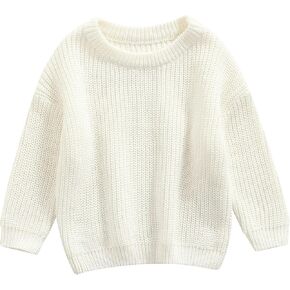 Pivanzore Baby Girl Boy Toddler Knit Sweater Cute Round Neck Long Sleeve Blouse Pullover Oversized Sweatshirt Warm Kids Tops in Saudi Arabia