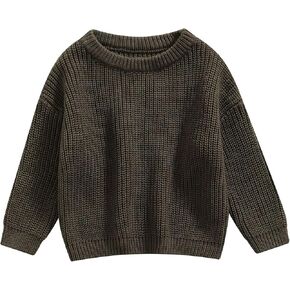 Baby Girl Boy Toddler Knit Sweater Cute Round Neck Long Sleeve Blouse Pullover Oversized Sweatshirt Warm Kids Tops