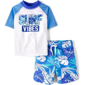 The Children's Place Boys' and Toddler Short Sleeve Rashguard and Bottoms