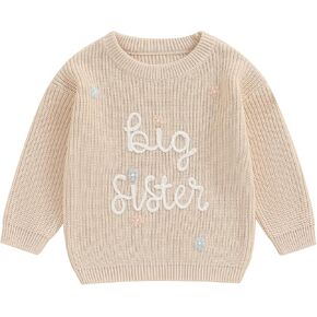 Toddler Infant Baby Girl Knit Sweater Big Sister Little Sister Matching Outfits Long Sleeve Pullover Sweatshirt