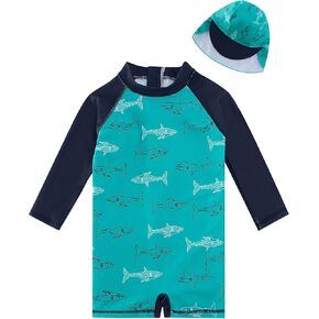 ADUKIDE Baby Boys Swimsuit Summer Beach Rash Guard Swimwear One Piece Sunsuit with Sun Hat 3-24 Months