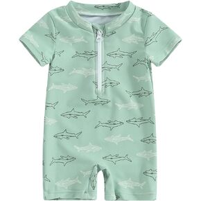 Toddler Baby Boy Swimsuit One-Piece Zipper Starfish Tree Print Bodysuit Sunsuit Swimwear Bathing Suit