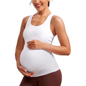 CRZ YOGA Butterluxe Womens Racerback Maternity Tank Tops Ruched Sleeveless Pregnancy Yoga Top with Built in Bra Workout Shirt