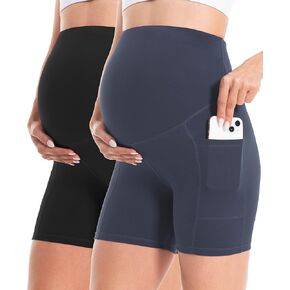 V VOCNI Maternity Biker Shorts with Pockets Over The Belly Comfy Pregnancy Sleepwear Yoga Athletic Workout Shorts