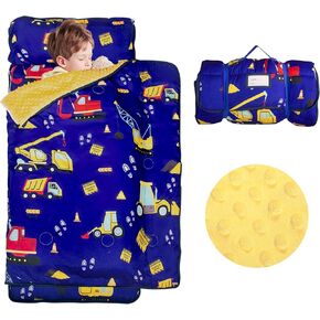 Nap Mat: Toddler Nap Mat with Removable Pillow and Removable Fleece Minky Blanket, Light Weight and Soft Perfect for Preschool and Daycare, 55"x22" Fit Standard Cot