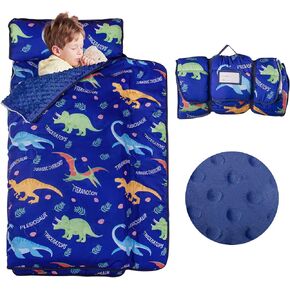 Nap Mat: Toddler Nap Mat with Removable Pillow and Removable Fleece Minky Blanket, Light Weight and Soft Perfect for Preschool and Daycare, 55"x22" Fit Standard Cot