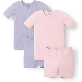 AVAUMA Baby Boys Girls Pajama Set Kids Toddler Snug fit Ribbed Sleepwear pjs for Daily Life Style (Purple, Pink 12-24 Months) (2Pack-Short)