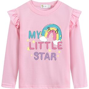 Shirts Toddler Girls Ruffle Long Sleeve Little Kids Cotton Tees Graphic Tops 2-7 Years