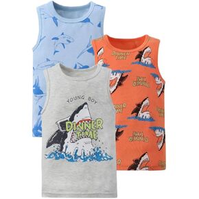 Toddler Baby Boys Cotton Sleeveless Tank Top Cartoon Dinosau Undershirts Kids 18 Months- 8Years 3-Pack