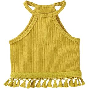 SOLY HUX Toddler Girl's Fringe Trim Halter Top Sleeveless Summer Boho Crop Cami Tops