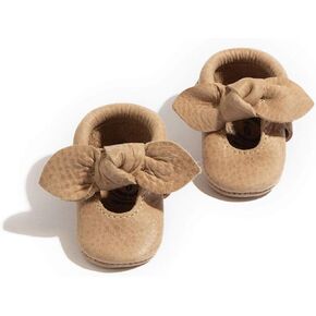 Freshly Picked Knotted Bow Baby Girl Shoes Soft Sole or Hard Sole, Premium Leather Baby Shoes Handmade in Utah, Infant to Toddler Sizes