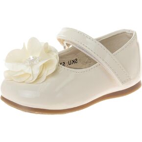 Josmo baby-girl's Mary Jane Flats with Flower Infants Toddlers Dress Shoe MaryJane Loafer