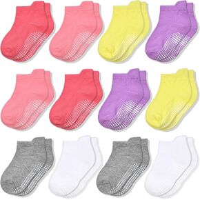 ELUTONG Non Slip Toddler Socks 12 Pairs Ankle Socks with Grips for 0-7 Years Toddlers Baby Infant Kids Girls Boys