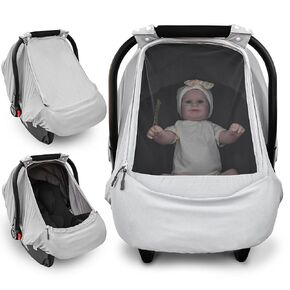 Baby Car Seat Cover,Sunproof Car Seat Canopy for Babies,Summer Car Seat Cover for Boys & Girls,Baby Car Seat Sun Shade Cover,Infant Carseat Covers with Breathable Window(Gray)