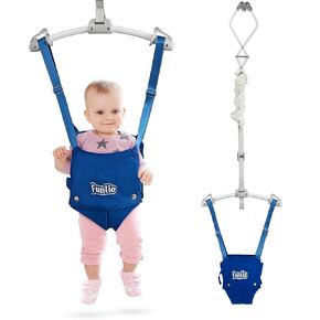FUNLIO Baby Door Jumper لمدة 6-24 شهرًا (مع مشبك باب)، مدخل Jumper للأطفال مع زنبرك قوي وحزام قابل للتعديل، كرسي هزاز محمول للرضع، يحمل 40 رطلاً، معتمد من CPC وCE - أسود