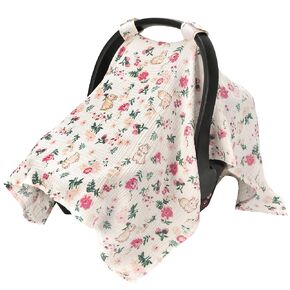 SERAPHY 100% Muslin Cotton Car Seat Covers for Babies, Universal Baby Car Seat Cover, Breathable Muslin Carseat Cover Canopies for Boys and Girls, Soft Infant Car Seat Cover for Summer — Blue Flowers