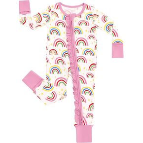 Baby Girl Romper Long Sleeve Jumpsuit Infant Zipper Outfit Toddler One Piece Clothes, Viscose Made from Bamboo