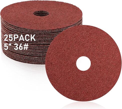 25Pcs 5" Angle Grinder Sanding Discs, 36 Grit Sanding Disc with 7/8" Arbor | Long Lasting, Reduces Heat, Easy to Install, Fast Sanding for Aluminum, Oxide, Zirconia, Anti Clogging, Stable Grinding in Saudi Arabia